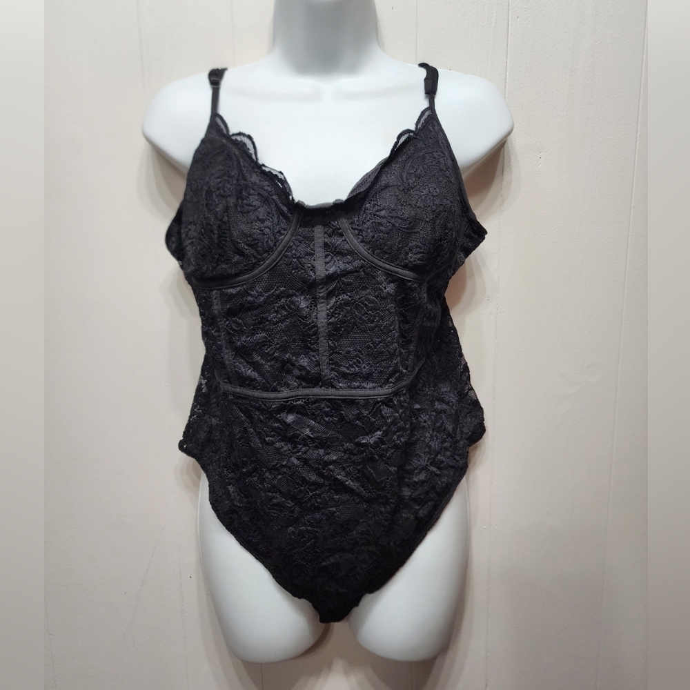 Rue21 Teddie 1X Black Lace Bodysuit Thong Intimates Lingerie‎ Plus Size C410